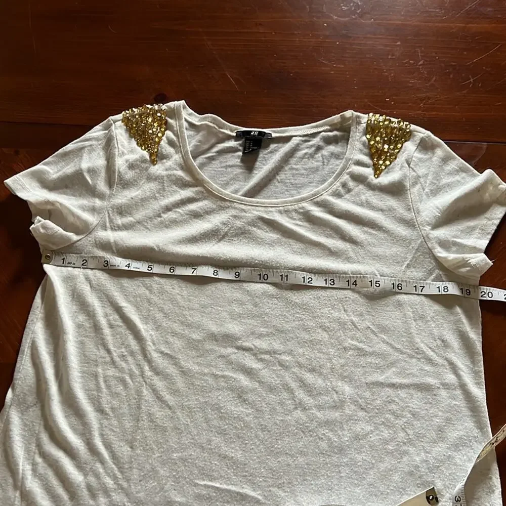 H&M Beige Oatmeal Fleck Knit Top wi Jewel Embellishments Woman Size Medium Y2K - Picture 7 of 9